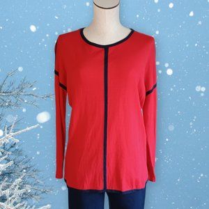 CROWN & IVY • Medium sweater red blue long sleeve color block preppy women's